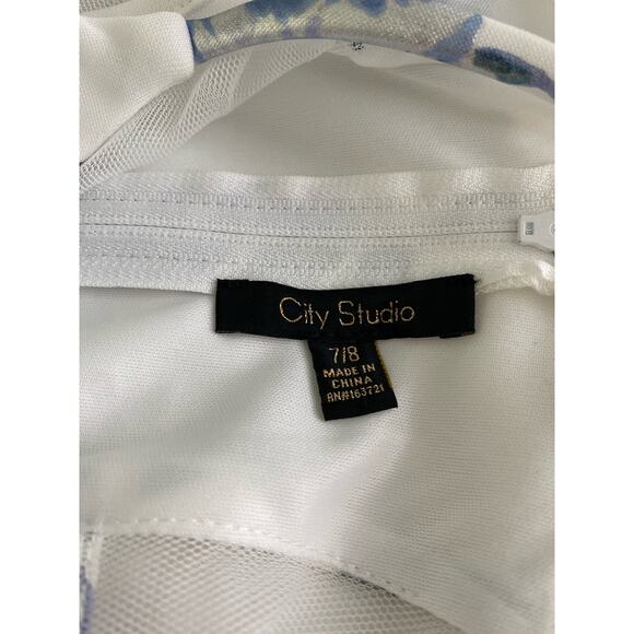 City Studio Floral-Metallic Print Mesh-Insert Skater Dress - Picture 6 of 11